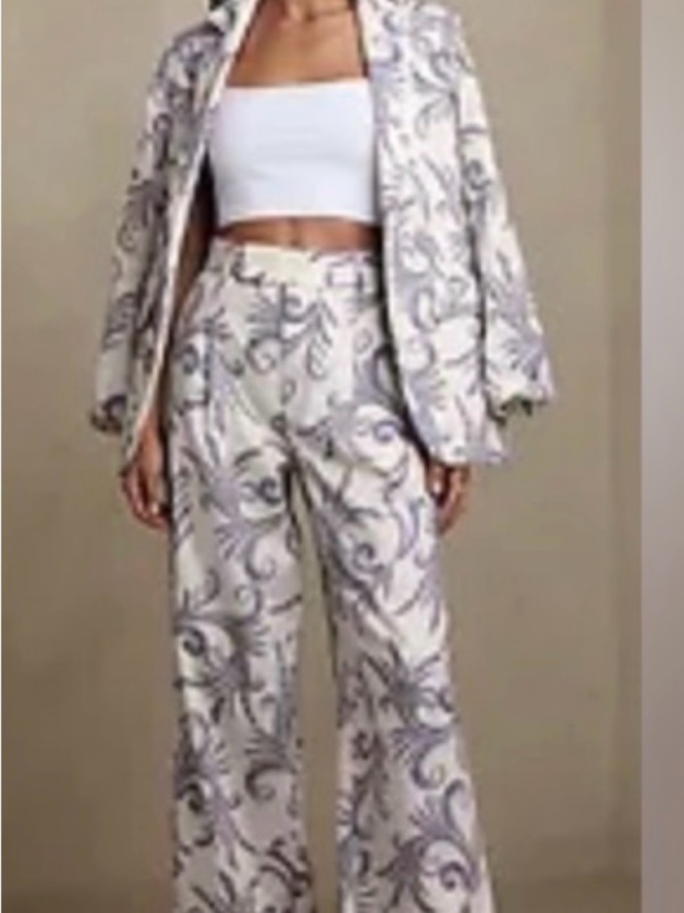 Banana Republic Blue Paisley Suit with Wide-Leg Pants